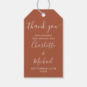 Terracotta Script Dank u bruiloft gunst Cadeaulabel (Achterkant)
