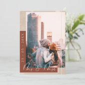 Terracotta Script Foto Save the Date Kaart (Staand voorkant)