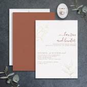 Terracotta Script Gold Botanical Wedding Folie Uitnodiging