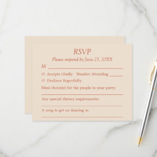 Terracotta Script Guest Choices Bruiloft RSVP Kaar Kaartje