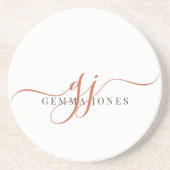 Terracotta Script Initialen Monogram Minimalist Zandsteen Onderzetter (Voorkant)