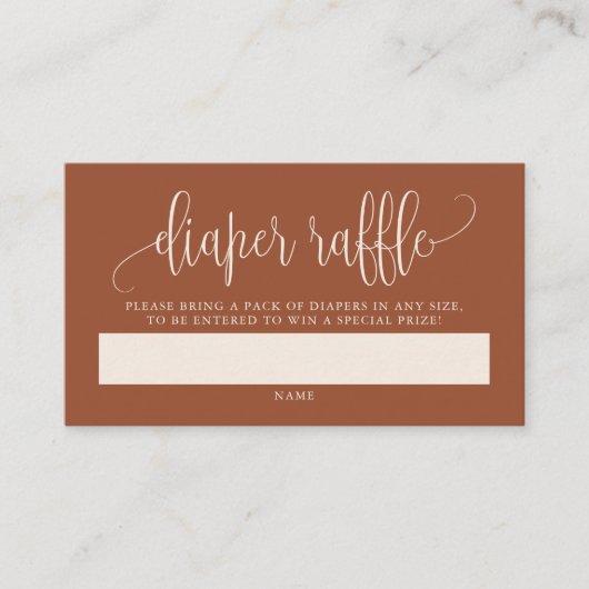 Terracotta  Script Luier Raffle Kaart Plaatskaartje (Voorkant)