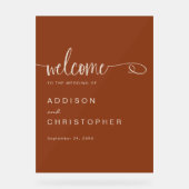 Terracotta Script Modern Minimal Wedding Welkom Acryl Bord (Voorkant)