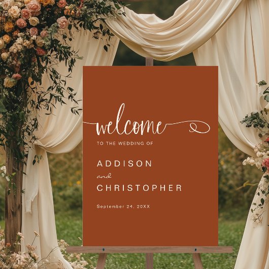 Terracotta Script Modern Minimal Wedding Welkom Acryl Bord
