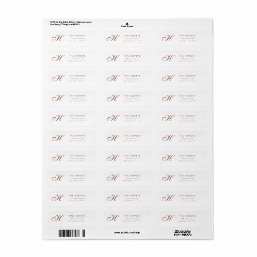 Terracotta Script Monogram Return Address Label (Full Sheet)