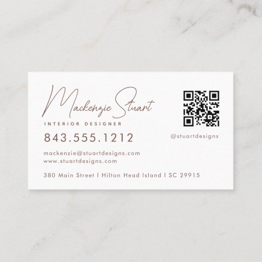 Terracotta Script QR Code Modern Elegant Visitekaartje (Achterkant)