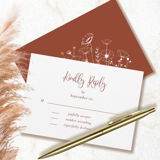 Terracotta Script Typografie Floral Wedding RSVP