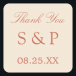 Terracotta Script Wedding Favor Sticker<br><div class="desc">Terracotta Script Wedding Favor Sticker,  te personaliseren gelieve met initialen van het paar en de datum van de bruiloft,  gebruikend de online verpersoonlijking sjabloon alvorens opdracht te geven tot.</div>