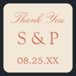 Terracotta Script Wedding Favor Sticker<br><div class="desc">Terracotta Script Wedding Favor Sticker,  te personaliseren gelieve met initialen van het paar en de datum van de bruiloft,  gebruikend de online verpersoonlijking sjabloon alvorens opdracht te geven tot.</div>