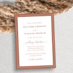 Terracotta Script Wedding Kaart<br><div class="desc">Terracotta Script Wedding Invitation. Maak je trouwuitnodiging even gedenkwaardig als je speciale dag met dit stijlvolle design. Met een eenvoudige minimalistische blik met een klastige traditionele aanraking, kenmerkt deze moderne tekst-enige uitnodiging een handgeschreven kalligrafiemanuscript met een klassiek terracotta/verbrand oranje grens lijst. Zoek coördinerende producten in de Eenvoudige Elegant Terracotta Border...</div>