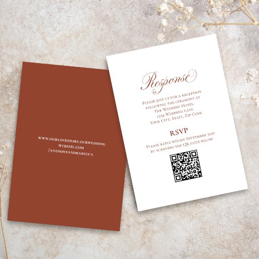 Terracotta Script Wedding RSVP QR Code Informatiekaartje