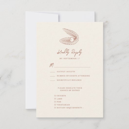 Terracotta Seashell Strand Bestemming Bruiloft RSVP Kaartje (Voorkant)