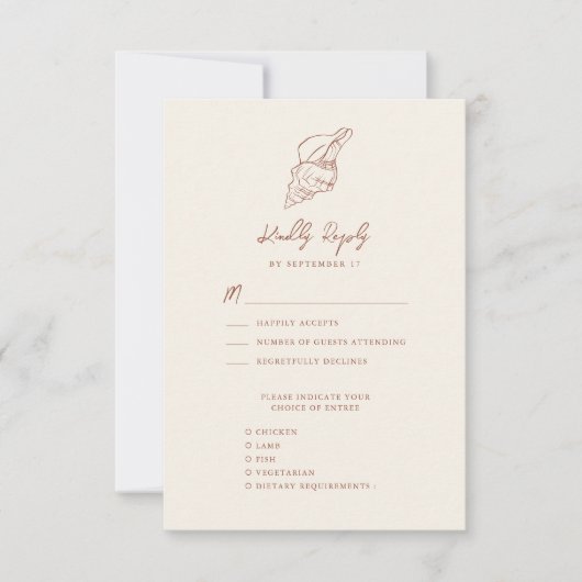 Terracotta Seashell Strand Bestemming Bruiloft RSVP Kaartje (Voorkant)