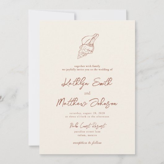 Terracotta Shell Strand Ocean Bestemming Bruiloft Kaart (Voorkant)