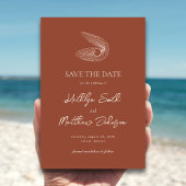 Terracotta Shell Strand Ocean Bestemming Bruiloft Save The Date