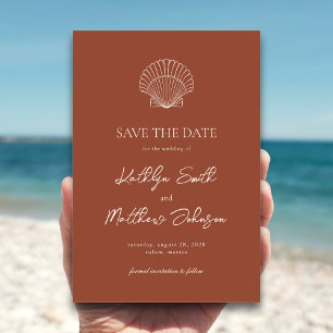 Terracotta Shell Strand Ocean Bestemming Bruiloft Save The Date