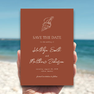 Terracotta Shell Strand Ocean Bestemming Bruiloft Save The Date