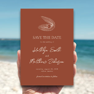 Terracotta Shell Strand Ocean Bestemming Bruiloft Save The Date