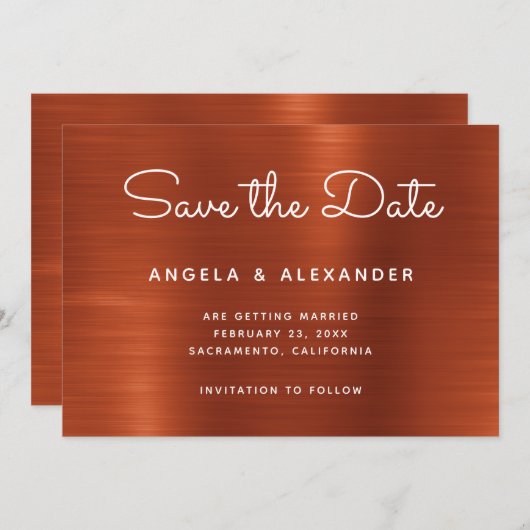 Terracotta Shimmer Ombre Wedding Save The Date (Voorkant / Achterkant)