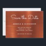 Terracotta Shimmer Ombre Wedding Save The Date<br><div class="desc">Minimalistische bruiloft bespaart de datum met een modern monoline handgeschreven kalligrafie script. De namen van het paar en andere informatie van de trouwgebeurtenis kenmerkt een moderne doopvontstijl van alle-petten doopvont. Een decoratieve moderne digitale kunstachtergrond.</div>
