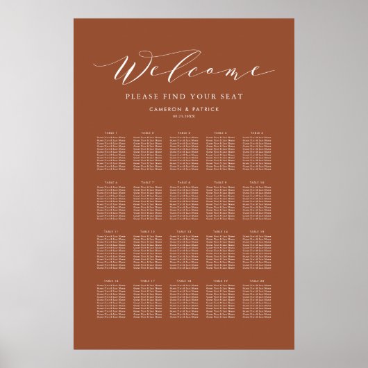 Terracotta sierlijke script bruiloft zitgrafiek poster (Voorkant)