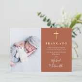 Terracotta Signature Script Foto Doop Bedankkaart (Staand voorkant)