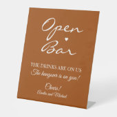 Terracotta Signature Script Open Bar Wedding Reclamebord Met Voetstuk (Voorkant)