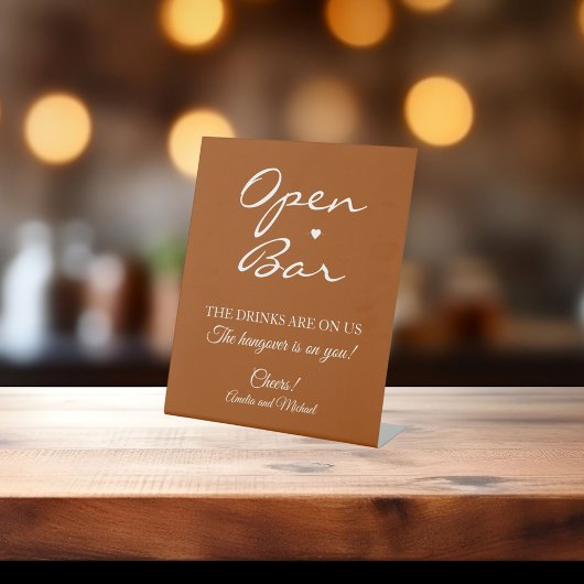 Terracotta Signature Script Open Bar Wedding Reclamebord Met Voetstuk