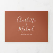 Terracotta Signature Script Photo Wedding Drieluik Uitnodiging (Cover)