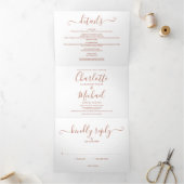 Terracotta Signature Script Photo Wedding Drieluik Uitnodiging (Binnen)