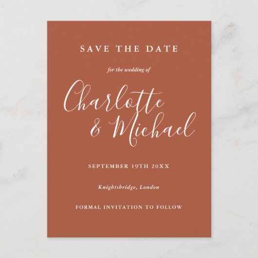 Terracotta Signature Wedding Save the Date Kaart (Voorkant)