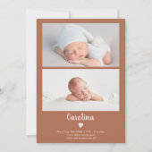 Terracotta simpele scripthartfoto's 2 baby geboort aankondiging (Voorkant)