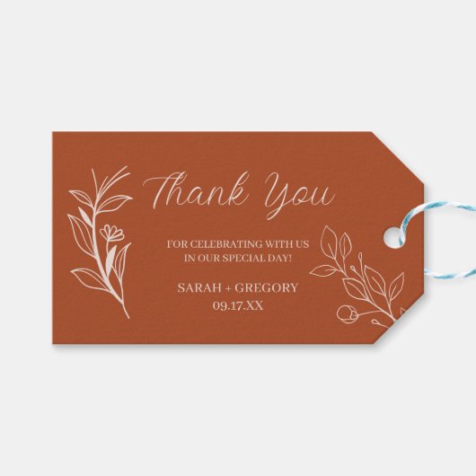 Terracotta Simple Boho Floral Bedankt Favor Cadeaulabel (Voorkant (Horizontaal))