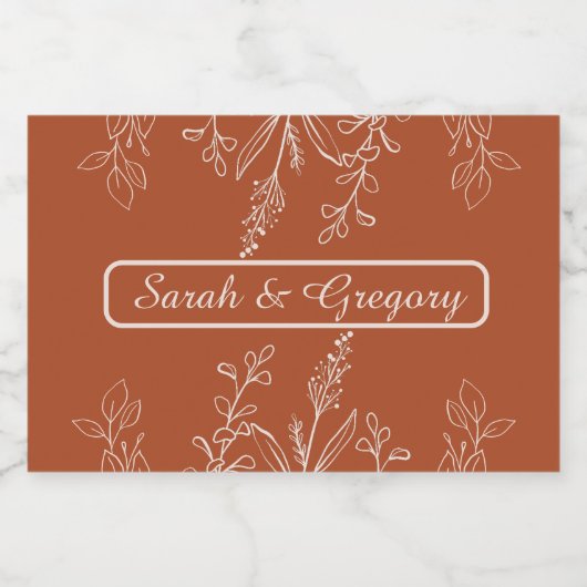 Terracotta Simple Boho Floral Sparkling Wijnetiket (Enkel label)