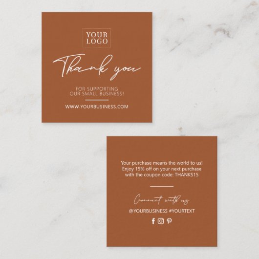 Terracotta Simple Business Dank u Kaart invoegen Vierkante Visitekaartje (Voorkant / Achterkant)