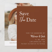 Terracotta Simple Calligraphy Photo Save the Date (Voorkant / Achterkant)