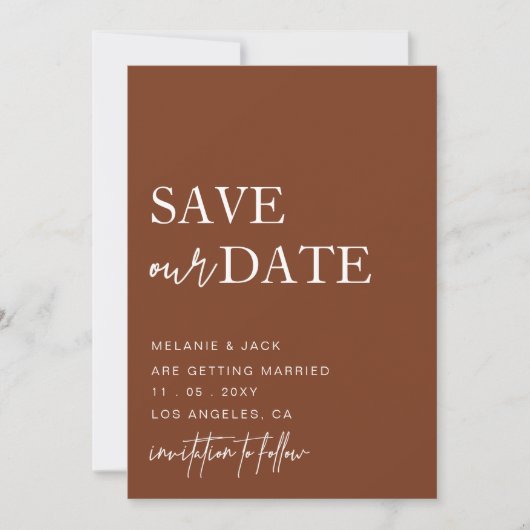 Terracotta Simple Calligraphy Save the Date (Voorkant)