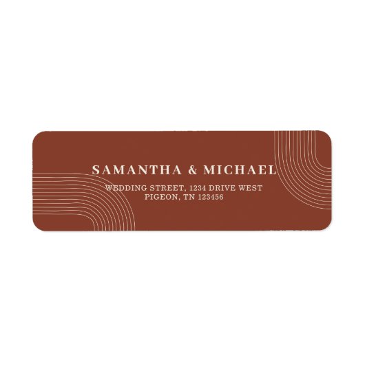 Terracotta Simple Line New Weds Wedding address Etiket (Voorkant)