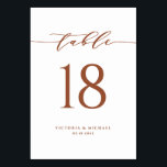 Terracotta Simple Minimalist Script Weddenschap Kaart<br><div class="desc">Voeg een elegant terracotta en wit accent toe aan uw evenement met deze aanpasbare tafelnummers kaarten. Het bevat een eenvoudig kalligrafisch script en klassieke typografie. Personaliseer door namen,  datums en tabelnummers toe te voegen. Deze terracotta tafel nummerkaart is perfect voor bruiloften,  bruids,  baby showers,  en nog veel meer.</div>