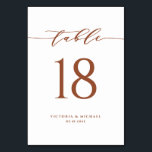 Terracotta Simple Minimalist Script Weddenschap Kaart<br><div class="desc">Voeg een elegant terracotta en wit accent toe aan uw evenement met deze aanpasbare tafelnummers kaarten. Het bevat een eenvoudig kalligrafisch script en klassieke typografie. Personaliseer door namen, datums en tabelnummers toe te voegen. Deze terracotta tafel nummerkaart is perfect voor bruiloften, bruids, baby showers, en nog veel meer.</div>