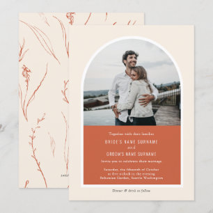 Terracotta Simple Modern Arch Photo Wedding Invita Kaart