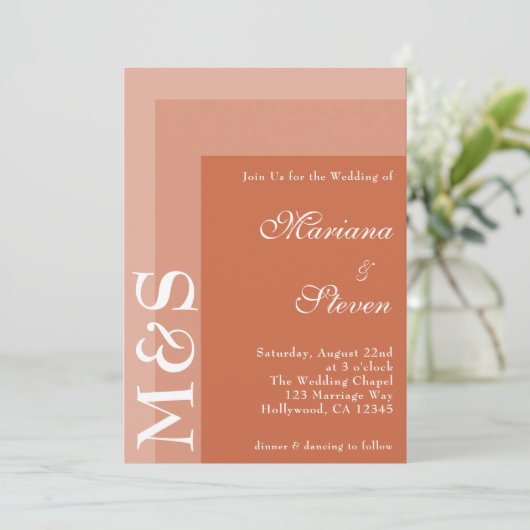 Terracotta Simple Modern Chic Script Wedding Kaart (Staand voorkant)