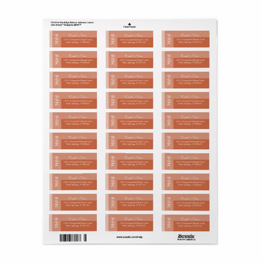 Terracotta Simple Modern Chic Script Weduwlabel Etiket (Full Sheet)