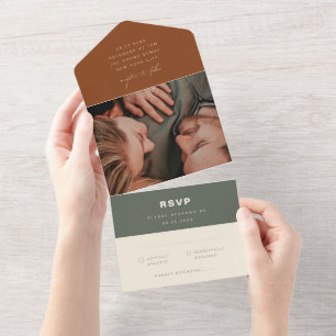 Terracotta Simple Modern Minimalist Wedding All In One Uitnodiging