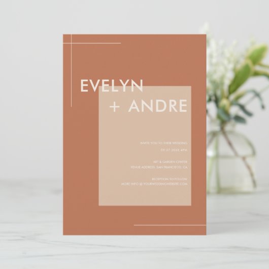 Terracotta Simple Modern Minimalist Wedding Kaart (Staand voorkant)