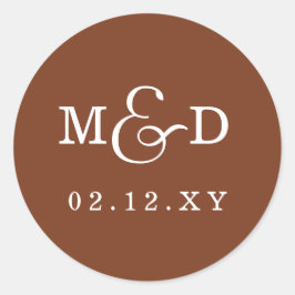Terracotta Simple Modern Monogram Weddenschap Ronde Sticker