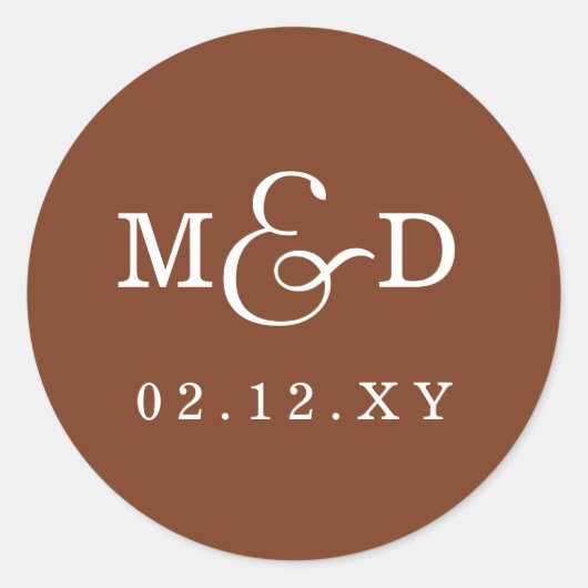 Terracotta Simple Modern Monogram Weddenschap Ronde Sticker (Voorkant)