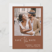 Terracotta Simple Modern Script Weduwfoto Save The Date (Voorkant)