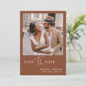Terracotta Simple Modern Script Weduwfoto Save The Date (Staand voorkant)