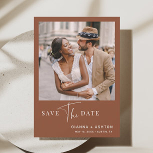 Terracotta Simple Modern Script Weduwfoto Save The Date
